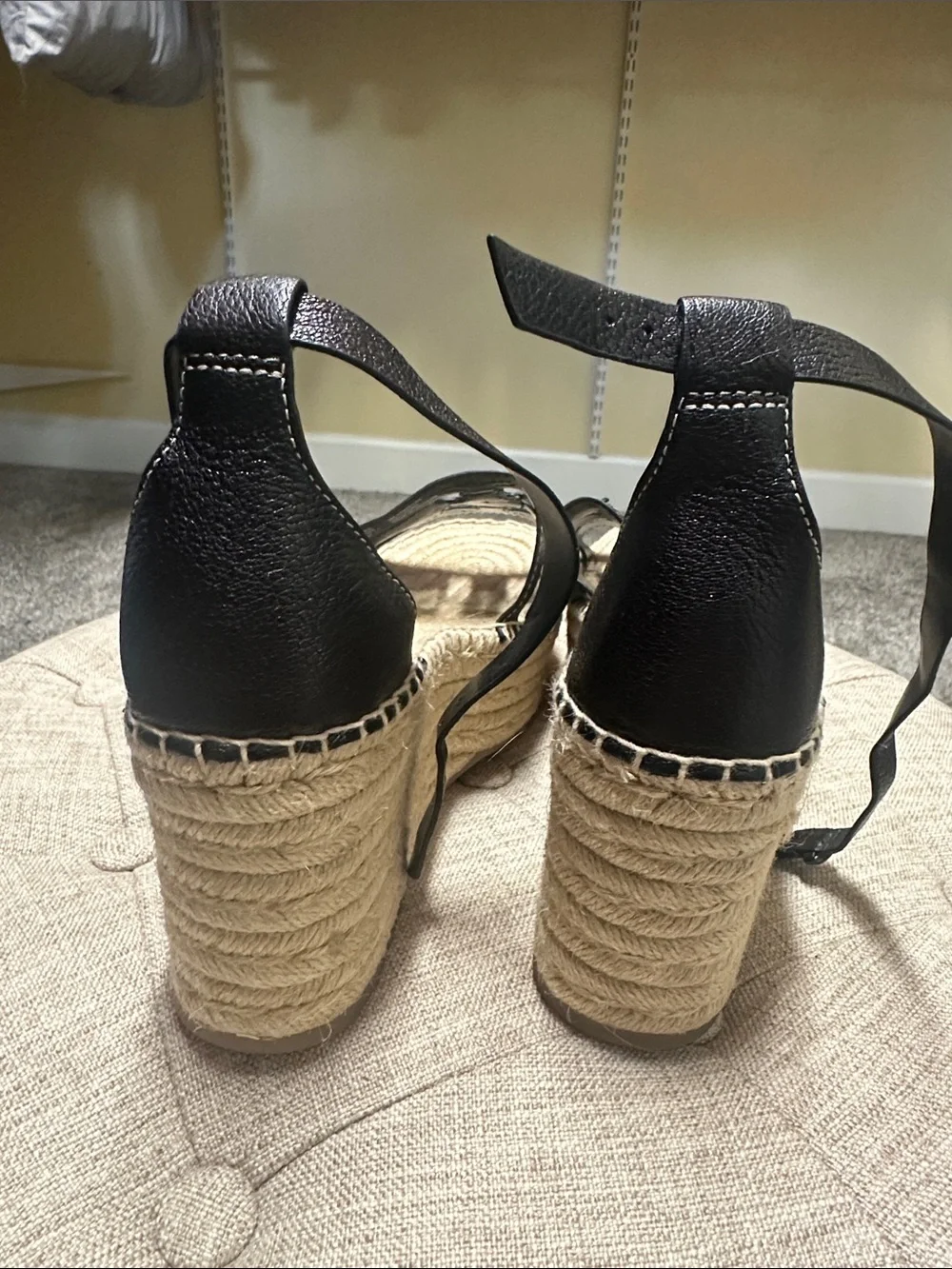 Tory Burch Black Leather Espadrille Platform Sandals